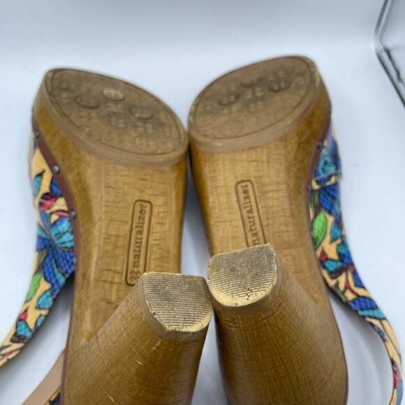 NATURALIZER N5 CONTOUR Wooden Heels Floral Slingback Shoes 9 - Picture 8 of 14